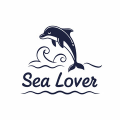 Obraz premium Elegant Sea Lover Logo Featuring a Dolphin Jumping Over Waves
