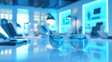 Futuristic Smart Glasses in a Modern Tech Office