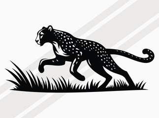 Fototapeta premium Leaping Cheetah Silhouette Art Print for Wildlife and Safari Decor Inspiration, Cheetah on the Hunt SVG