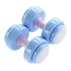 Pair of light blue glossy dumbbells fitness exercise equipment weightlifting workout gym sport healthy lifestyle training on transparent background