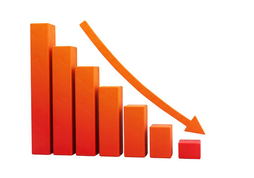 Declining bar graph with arrow isolated on transparent background