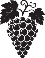 Grapes Fruit Black Silhouette Vector, Vineyard Clipart & Healthy Food Design