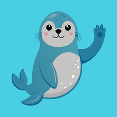 cartoon, animal, illustration, vector, character, baby, cute, seal, isolated, funny, sea, blue, smile, fun, mammal, drawing, art, white, halloween, octopus, wildlife, happy, rabbit, fish, animals