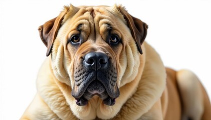 Obraz premium Imposing mastiff, thoughtful gaze, pure white backdrop, canine, purebred, photography