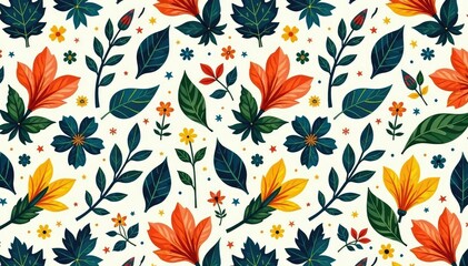 Intricate botanical illustration, repeating pattern, illustration, design