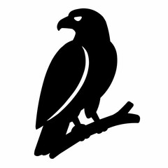 Black and white vector illustration of a bird silhouette on a branch