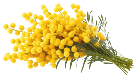 Beautiful Bouquet of Yellow Mimosa Flowers Detailed on a Transparent PNG Background