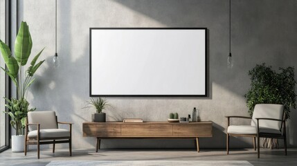 Modern Living Room with Blank Canvas.