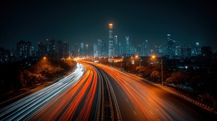 Night City Highway with Light Trails