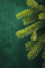 Evergreen Branch on Deep Green Background