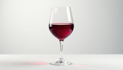 Rich red wine in elegant glass, pristine white backdrop, reflection, white background