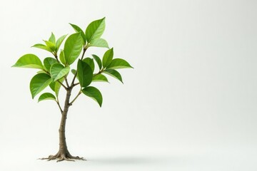 Fototapeta premium Single young tree, delicate leaves, white backdrop, sapling, summer, picture