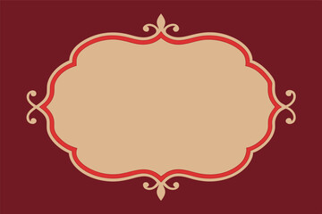 This image features an ornate, vintage-style frame against a deep red background. The frame itself is a rich cream color with decorative red scrollwork and elegant curves, 