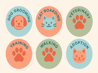Pet Care Service Badge Vector Set