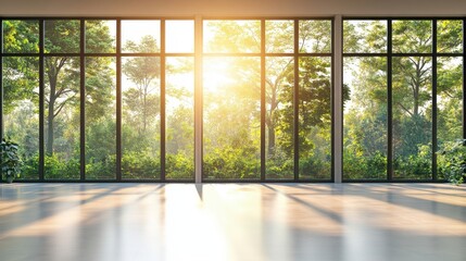 Sunlit Room with Expansive Forest View.