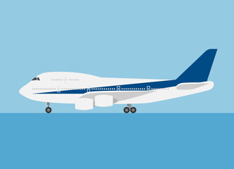 横から見た地上のジャンボジェット機