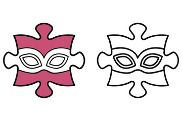 Two jigsaw puzzle pieces incorporate mask outline in one is filled pink
