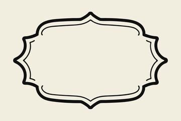 Fototapeta premium This image features an ornamental, empty frame against a light cream background. The frame has a unique, decorative shape with inward curves on the sides and outward points at the top and bottom.