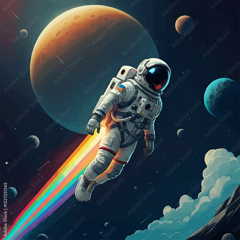 Sticker an astronaut in outer space vector template design.