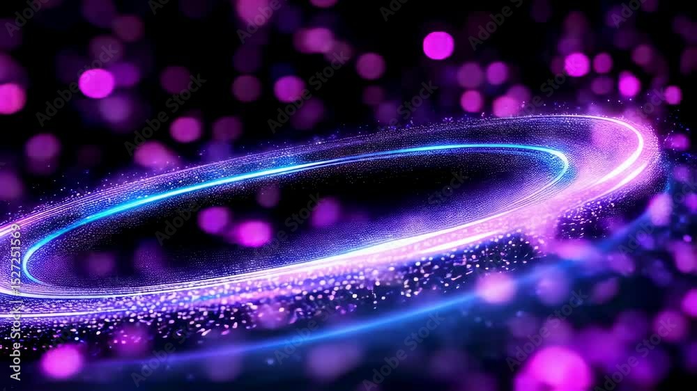 Wall mural rotating glowing ring of light with particles animation, seamless looping video background