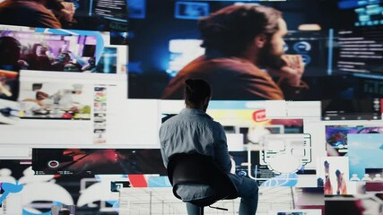 Young man stares at smartphone in distress symbolizing toxic impact of social media on mental health. Likes, posts and endless scrolling lead to stress and depression. Overwhelmed user. Camera B. - Powered by Adobe