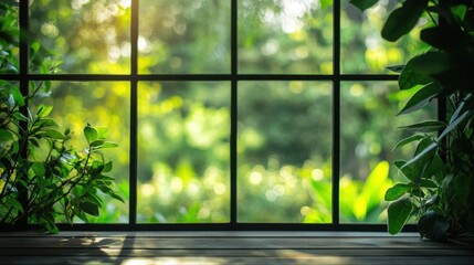 Serene Garden View from a Window.