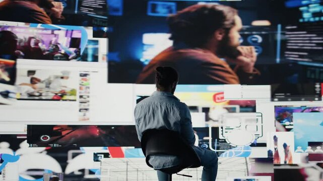 Young man stares at smartphone in distress symbolizing toxic impact of social media on mental health. Likes, posts and endless scrolling lead to stress and depression. Overwhelmed user. Camera B.