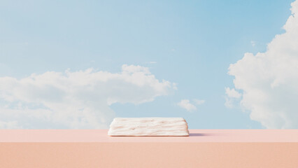 A product display background featuring a bright sky backdrop in landscape