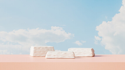 A product display background featuring a bright sky backdrop in landscape