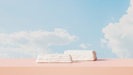 A product display background featuring a bright sky backdrop in landscape
