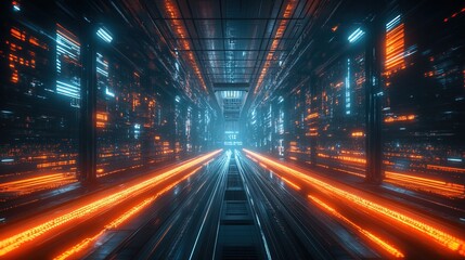 A futuristic city powered by glowing energy cables running underground 