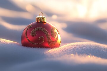 A christmas ornament resting on a soft bed of white snow on transparent background
