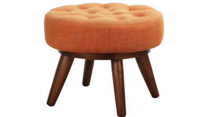 Elegant orange upholstered stool furniture with PNG transparent background