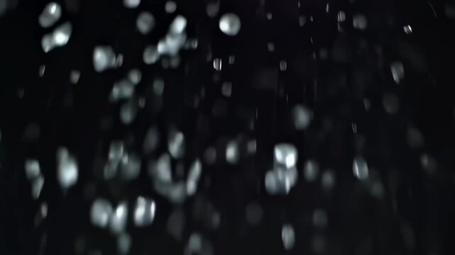 Water Droplets Falling on Black Surface Creating Splashes and Ripples