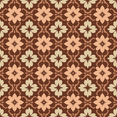 A geometric flower pattern, a creme-free red-brown pattern, a vector pattern used for wallpapers, paper towels, and gift wrapping.