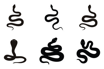 Snake silhouette set vector illustration, snake icon, Curved snake animal design