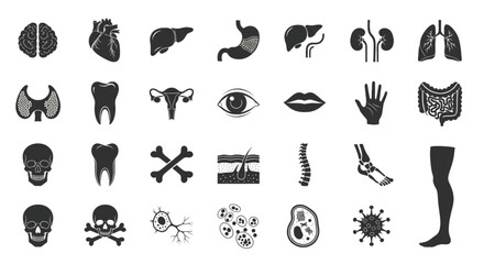 Obraz premium Comprehensive Collection of Human Anatomy Icons and Organ Illustrations for Medical Educational Resources and Visual Presentations