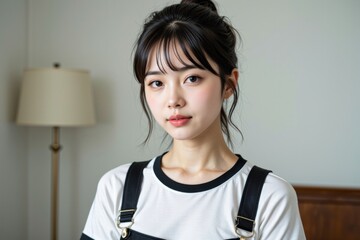Attractive Young Asian Woman with Dark Hair Casual Clothing Indoor Portrait