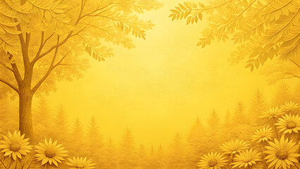 yellow leaves, flowers and trees in a floral design background
