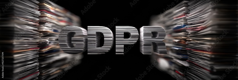 Poster Floating GDPR Text Over Layered Data Files Illustrating Data Privacy and Compliance in the Digital Age