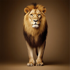 Obraz premium Majestic lion standing confidently against a warm background.