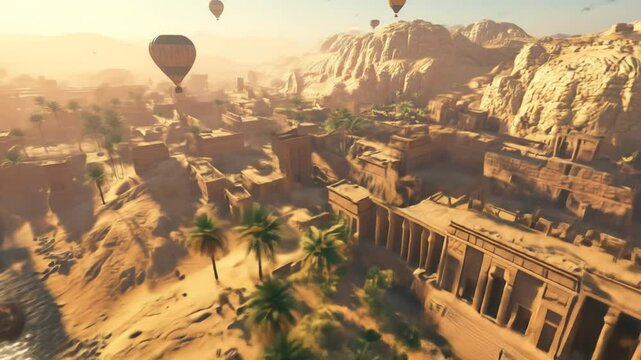 Desert metropolis with floating dirigibles
