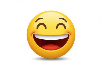 Fototapeta premium Bright yellow emoji with wide open laugh