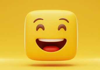 Fototapeta premium Joyful square emoji 3d render on yellow background