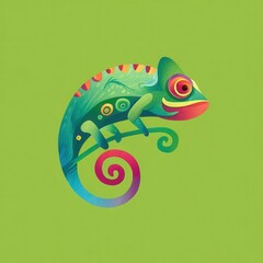 Fototapeta premium Vibrant illustration of a chameleon on a branch.