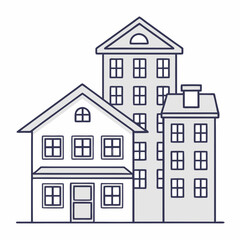Cartoon illustration of houses and apartment building