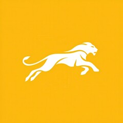 Obraz premium White stylized lion leaping against a bright yellow background.