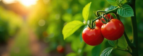 Sun-drenched tomatoes ripening on the vine alongside fragrant basil and oregano in a lush Italian food plantation A vibrant scene of organic agriculture at its finest , crop, bounty
