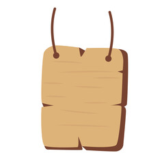 board, wooden, sign, vertical, rope, brown, hanging, cartoon, rustic, flat, decor, eco, panel, label, blank, natural