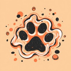 Abstract paw print design on a peach background.